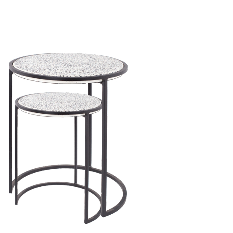 TABIA ROUND COFFEE TABLE BLACK/WHITE SET