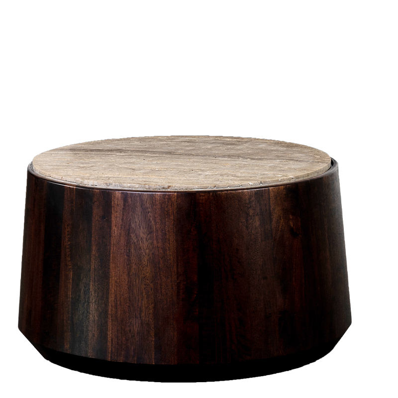 IOWA COFFEE TABLE TRAVERTINE BASE WALNUT W75/D75/H41